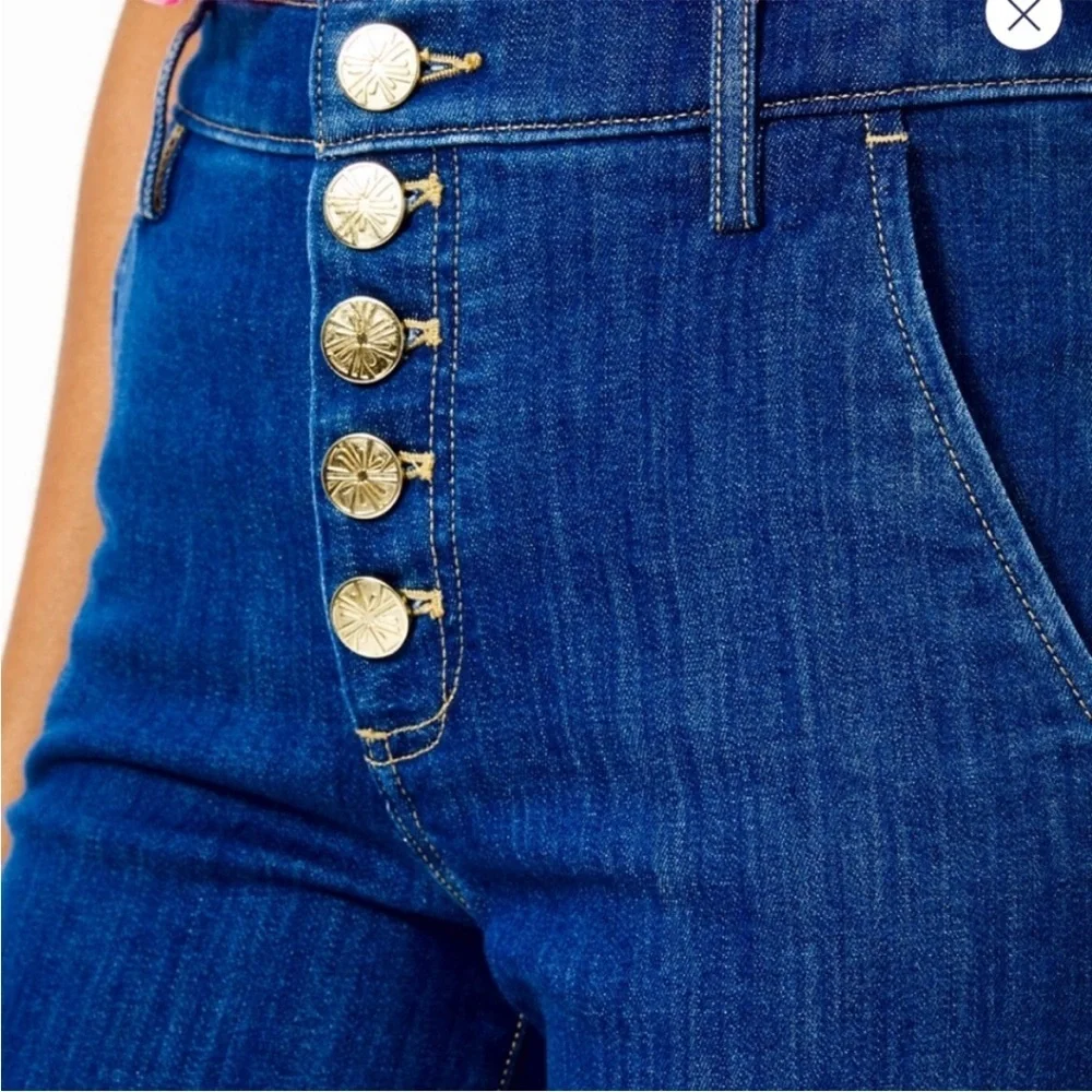 Lilly Pulitzer Aileen Blue High Rise Straight Denim Jeans Button Fly Size 0